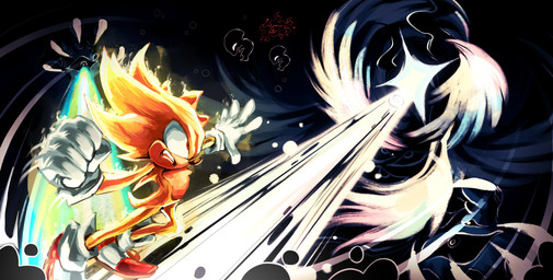 anthro black_background black_body clothing fur gloves group handwear laser male simple_background wings yellow_body yellow_fur playcenter deltarune sega sonic_the_hedgehog_(series) undertale_(series) super_sonic eulipotyphlan hedgehog mammal titan_(deltarune) 2025 absurd_res hi_res