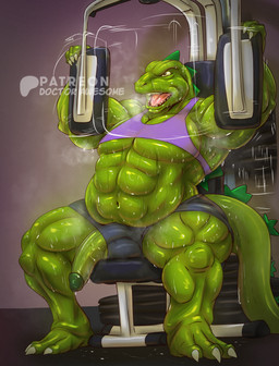 anthro anthrofied balls big_balls big_penis bodily_fluids exercise exercise_machine genitals humanoid_genitalia humanoid_penis male manly musclegut muscular muscular_anthro penis penis_poking_out solo sweat sweaty_body doctor_awesome godzilla_(series) hanna-barbera toho godzilla godzilla_(hanna-barbera) kaiju absurd_res hi_res