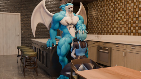 anthro balls big_balls big_breasts big_penis blue_hair blue_top breasts claws crouching curvy_figure duo eyes_closed fellatio female genitals hair hand_on_head horn intimate kitchen leaning leaning_backward male male/female moan multicolored_body muscular muscular_male nude oral orange_eyes penile penis sex two_tone_body wings ekai-ben_(artist) lunar_eyes_(modeler) valorlynz_(modeler) bandai_namco digimon zea_nalya aquatic cetacean digimon_(species) dolphin exveemon mammal oceanic_dolphin orca toothed_whale 16:9 3d_(artwork) digital_media_(artwork) hi_res widescreen