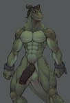 anthro chain fangs genitals green_body green_scales green_skin horn male muscular muscular_anthro muscular_male nude penis scales solo teeth suchmim microsoft the_elder_scrolls argonian reptile scalie hi_res