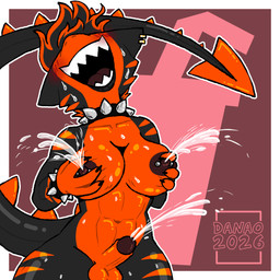abs anthro areola balls barbell_piercing biceps big_breasts big_butt black_lips blush blush_lines bodily_fluids border bracelet breast_grab breast_squish breasts butt claws collar cum cumshot ear_piercing ejaculation erection genital_fluids genitals gynomorph hair hand_on_breast humanoid_genitalia humanoid_penis intersex jewelry lactating lips milk muscular muscular_anthro muscular_gynomorph muscular_intersex nipple_dip nipple_piercing nipples nude open_mouth orange_body orgasm penis piercing projectile_lactation raised_tail sharp_teeth simple_background smile solo spade_tail spiked_bracelet spiked_collar spikes squish sweat tail teeth thick_thighs tongue wet white_border danna_nsfw270 mythology yuna_(danna_nsfw270) demon dragon hybrid mammal mythological_creature mythological_scalie scalie 1:1 absurd_res digital_media_(artwork) hi_res
