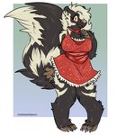 anthro barefoot biped breasts claws clothed clothing digitigrade dress eyelashes feet female fluffy fluffy_tail gradient_background red_clothing red_dress red_eyes simple_background smile solo tail princessnapped mammal mephitid skunk spotted_skunk 2020 hi_res