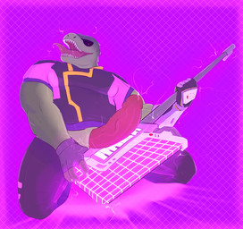 anthro big_penis bodily_fluids claws eyewear genital_fluids genitals glowing glowing_eyes keyboard_instrument keytar kneeling leather male musical_instrument penis precum precum_string purple_background rock_out_with_your_cock_out simple_background solo sunglasses synthwave tongue tongue_out vein veiny_penis thedivinetemple smite chaac_(smite) dinosaur prehistoric_species reptile saurischian scalie theropod tyrannosaurid tyrannosauroid tyrannosaurus tyrannosaurus_rex hi_res