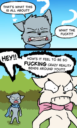 angry black_eyes bow_only bow_ribbon constricted_pupils dialogue female fur green_eyes grey_body male mostly_nude plant profanity pupils question_mark scarf scarf_only sky small_pupils speech_bubble text tree white_body white_fur yelling trashbadger bittersweet_candy_bowl lucy_(bcb) mike_(bcb) domestic_cat felid feline felis khao_manee korat_cat mammal 3:5 colored comic english_text tagme