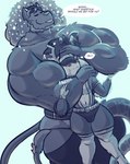 accessory anthro athletic biceps dialogue duo flower flower_in_hair hair hair_accessory hug male muscular muscular_male pecs plant squeezing text visor a0nmaster biceptember cyrus_(a0nmaster) iggy_(a0nmaster) alien felid feline hybrid lion mammal pantherine absurd_res english_text hi_res