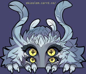 black_sclera female front_view fur grey_body grey_fur looking_at_viewer multi_eye multi_limb solo sticker yellow_eyes errokioslem arthropod humanoid insect lepidopteran moth low_res portrait