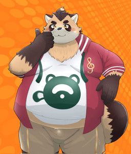 anthro belly big_belly black_nose blush bottomwear clothing hoodie humanoid_hands kemono male overweight overweight_male shirt shorts solo standing topwear menmen_kesinn vtuber canid canine mammal raccoon_dog tanuki 2025 hi_res