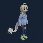 anthro blonde_hair clothed clothing dot_eyes female freckled_face freckles hair hoodie patched_clothing solo standing topwear white_body unknown_artist cavemanon_studios snoot_game judee dinosaur prehistoric_species reptile scalie theropod troodon troodontid 1:1 3d_(artwork) digital_media_(artwork) hi_res