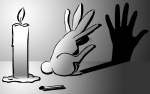 ambiguous_gender candle clever digital_drawing_(artwork) digital_media_(artwork) disembodied_hand feral full-length_portrait greyscale hi_res humanoid_hands humor lagomorph leporid mammal match monochrome playing portrait rabbit rear_view role_reversal shadow shadow_puppet solo steve_shaw whiskers