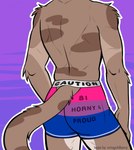 anthro bisexual bisexual_pride_colors bottomwear butt clothing female furgonomic_bottomwear furgonomics lgbt_pride male pride_colors rear_view solo tail text underwear ariagoldberry kudokeru felid feline mammal english_text hi_res