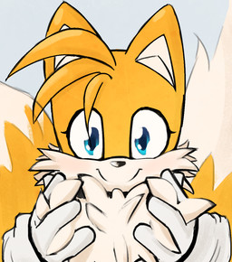 2_tails anthro bangs chest_tuft clothing fluffy gloves handwear male multi_tail smile solo tail tuft viofsa sega sonic_the_hedgehog_(series) miles_prower canid canine fox mammal