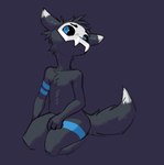 anthro black_body black_fur blue_eyes blue_markings fur markings mask nude nude_anthro simple_background solo tail anonymous_artist noble_(nobledreameater) canid canine canis domestic_dog mammal skulldog_(species) wolf digital_media_(artwork)