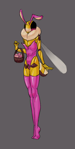 anthro blush blush_lines bunny_costume clothing compound_eyes costume easter_egg exoskeleton female holidays insect_wings legwear neck_tuft pink_clothing playboy_bunny solo stockings tail tiptoes tuft wings yellow_body sun_bug easter bee_girl_(sun_bug) arthropod bee hymenopteran insect