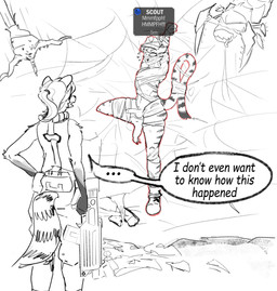 anthro arthropod_webbing bdsm bondage bound clothing dialogue duo erection femboy male male/male nude nude_anthro nude_male torn_clothing web_bondage weird_cooper deep_rock_galactic ghost_ship_games arthropod domestic_cat felid feline felis mammal procyonid raccoon absurd_res hi_res sketch