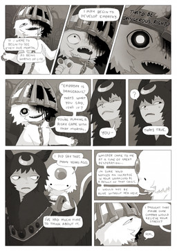 ambiguous_feral ambiguous_gender angry blood bodily_fluids bound building chain chained collar crescent_(shape) crown detailed_background dialogue dot_eyes ellipsis fantasy feathers female feral flying forehead_gem fur gem group headgear insect_wings larger_female larger_feral lepidopteran_wings looking_at_another machine metal_collar mouth_closed open_mouth open_smile outside scutes sharp_teeth simple_eyes size_difference sky smaller_ambiguous smaller_feral smile speech_bubble spread_wings tail talking_to_another teeth text trio upper_teeth_only white_body white_fur wings wounded jejejunum european_mythology greek_mythology mythology ember_(jejejunum) secret_(jejejunum) whisper_(jejejunum) avian bird deity dragon fraid_(species) harpy mythological_avian mythological_creature mythological_scalie nethermare scalie 2025 comic digital_drawing_(artwork) digital_media_(artwork) english_description english_text greyscale hi_res monochrome sepia female_(lore) male_(lore)