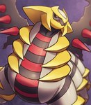 6_legs ambiguous_gender black_sclera claws feral grey_body horn red_eyes simple_background solo wings on_ice_(artist) nintendo pokemon altered_forme_giratina generation_4_pokemon giratina legendary_pokemon pokemon_(species) absurd_res hi_res