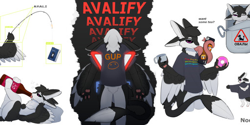 3_fingers 3_toes 4_ears alcohol alcohol_bottle ambiguous_gender anthro asking asking_viewer beer beverage beverage_bottle biped black_body black_claws black_clothing black_feathers black_fur black_sclera black_tail black_topwear black_wings book bottle bottomless bottomless_anthro bubble can chest_tuft chibi claws clothed clothed_anthro clothing container countershading cup dialogue digitigrade drinking drunk drunk_bubble feathered_wings feathers featureless_crotch feet finger_claws fingers fishing fishing_rod forked_tongue front_view fur gameplay_mechanics gesture glowing grey_clothing grey_topwear hair half-closed_eyes hand_gesture holding_beverage holding_bottle holding_container holding_cup holding_mug holding_object holding_object_above_head holding_object_with_feet holding_with_feet holding_with_tongue humor legs_up licking long_tail long_tongue looking_at_viewer looking_up lying monotone_clothing mouth_closed mug multi_ear multicolored_body multicolored_fur multicolored_tail multicolored_wings multiple_angles narrowed_eyes nude on_back open_mouth oversized_clothing oversized_topwear pawpads paws pillow pink_pawpads pink_tongue pose prehensile_tongue print_clothing print_shirt print_topwear purple_eyes question question_mark raised_head red_text road_sign shirt side_view sign simple_background sleeves smile solo standing sticker stickers_on_object substance_intoxication symbol t-shirt tail tail_feathers tail_tuft talking_to_viewer text text_on_clothing text_on_shirt text_on_topwear toes tongue tongue_hand tongue_out topwear topwear_only tuft warning_sign white_background white_body white_feathers white_fur white_tail white_wings winged_arms wings yes-no_question noori_(artist) gap_inc. plap_plap_get_pregnant risk_of_rain sony_corporation sony_walkman fyr_(fenrir784) avali avian bird columbid gup_(risk_of_rain) pigeon 2026 absurd_res artist_name colored digital_drawing_(artwork) digital_media_(artwork) english_text hi_res meme multiple_scenes russian_text shaded signature simple_shading sketch_page