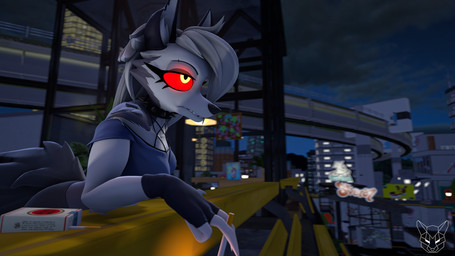 anthro cigarette clothed clothing collar female fur red_sclera simple_background smoke solo white_body white_fur foxibiki aeridiccore_(modeler) hellaverse helluva_boss mythology loona_(helluva_boss) canid canid_demon canine demon hellhound mammal mythological_canine mythological_creature 16:9 3d_(artwork) digital_media_(artwork) hi_res widescreen