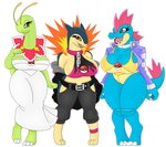 anthro anthrofied big_breasts breasts clothing female group plant wide_hips urusee584 nintendo pokemon elemental_creature feraligatr flora_fauna generation_2_pokemon mammal meganium pokemon_(species) reptile scalie typhlosion digital_media_(artwork) hi_res