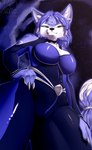 absurd_res big_breasts blue_body blue_fur blue_hair bodysuit breasts camel_toe canid canine canis clothing digital_media_(artwork) female fox fur glistening glistening_clothing hair hi_res krystal_(star_fox) looking_at_viewer low-angle_view mammal nintendo skinsuit smile solo star_fox thick_thighs tight_clothing white_body white_fur xintro