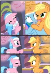 absurd_res after_kiss ahegao aloe_(mlp) applejack_(mlp) blue_body blue_feathers blue_fur blush bodily_fluids border comic cutie_mark dialogue earth_pony english_text equid equine feathered_wings feathers female female/female feral freckles french_kissing friendship_is_magic fur group hair hasbro hi_res horse kissing looking_pleasured mammal multicolored_hair my_little_pony mythological_creature mythological_equine mythology pegasus pony pyruvate rainbow_dash_(mlp) rainbow_hair saliva sex_toy talking_feral text vibrator white_border wings