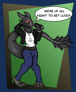 4_fingers 4_toes anthro anthrofied belt big_tail black_body black_clothing black_jacket black_scales black_topwear blue_bottomwear blue_clothing blue_jeans blue_pants bottomwear brown_belt bulge claws clothing denim denim_bottomwear denim_clothing ears_back electronics eyelashes eyeshadow feet femboy fin finger_claws fingers front_view glistening glistening_body glistening_clothing glistening_eyes glistening_head glistening_legwear glistening_pantyhose glistening_snout glistening_stockings glistening_tail green_eyes hand_behind_head head_fin head_spikes holding_microphone holding_object jacket jeans jewelry knock-kneed legwear lipstick long_tail looking_at_viewer makeup male microphone necklace nylon nylon_clothing nylon_stockings nylons open_mouth open_smile pants pantyhose pink_eyeshadow pink_lipstick pivoted_ears raised_arm raised_tail scales shirt silver_(metal) silver_jewelry silver_necklace simple_background singer singing smile smiling_at_viewer snout solo speech_bubble spikes spikes_(anatomy) standing stockings tail tail_fin tank_top tapering_tail teeth toe_claws toes topwear translucent translucent_clothing translucent_legwear translucent_pantyhose translucent_stockings white_clothing white_shirt white_tank_top white_topwear janek5 daft_punk dreamworks european_mythology how_to_train_your_dragon mythology toothless dragon fury_(httyd) mythological_creature mythological_scalie night_fury scalie western_dragon 5:6 absurd_res alpha_channel digital_drawing_(artwork) digital_media_(artwork) hi_res