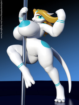 anthro areola big_breasts breasts female genitals nipples non-mammal_breasts non-mammal_nipples pole solo stripper_pole tail vulva idsaybucketsofart mythology aijou alien dragon jou mythological_creature mythological_scalie scalie 3:4 3d_(artwork) digital_media_(artwork) hi_res