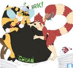 anthro belly big_belly duo food force_feeding forced heterochromia ill male male/male multi_limb nausea overweight overweight_male rumbling_stomach soda_bottle stuffing tail tail_mouth teasing unusual_anatomy unusual_tail upset_stomach wings bluutheferret ailu_(hybrid-mind) ailurid arthropod bee hymenopteran insect mammal red_panda hi_res