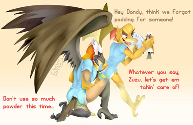 abstract_background ageplay anthro big_wings biped clean_diaper clothed clothing dialogue diaper diaper_check diaper_under_clothing duo feet gradient_background infantilism kneeling male onesie open_mouth open_smile orange_body rear_view roleplay simple_background smile talons text toes wearing_diaper wings zuago dandysavage zuago_(character) accipitrid accipitriform avian bearded_vulture bird chicken galliform old_world_vulture phasianid vulture 2021 digital_media_(artwork) english_text hi_res signature