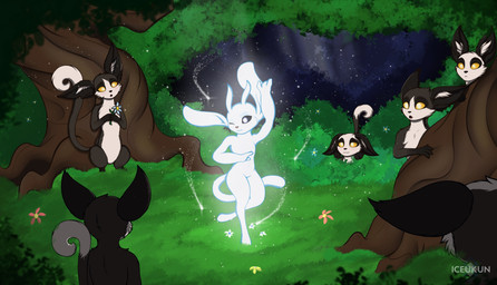 ambiguous_gender cheek_tuft closed_smile dancing detailed_background facial_tuft femboy feral flower glowing glowing_body group hooves looking_forward mouth_closed one_eye_closed open_mouth plant semi-anthro sky smile star starry_sky text toony tree tuft iceukat microsoft ori_(series) xbox_game_studios ori_(ori) guardian_spirit moki_(species) 2022 artist_name digital_media_(artwork) hi_res