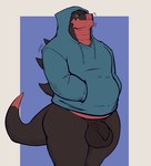 anthro balls belly big_balls big_butt black_body black_scales blue_clothing blue_hoodie blue_topwear bottomless bottomless_male butt clothed clothing flaccid foreskin genitals hoodie male penis red_body red_scales scales shaking shivering slightly_chubby slightly_chubby_male solo topwear unretracted_foreskin vein veiny_penis yellow_eyes chibsarts mythology chiderg dragon mythological_creature mythological_scalie scalie hi_res