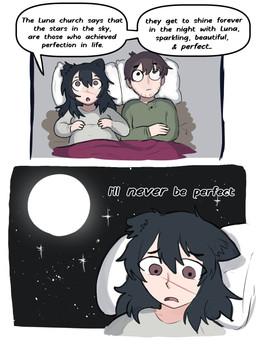 bed duo female furniture male married_couple moon night pregnant scar speech_bubble text under_covers japversus ounce_(japversus) wiss_(japversus) animal_humanoid cat_humanoid felid felid_humanoid feline feline_humanoid human humanoid mammal mammal_humanoid 3:4 english_text hi_res