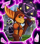 anthro belt brown_clothing brown_gloves brown_handwear clothing duo eyebrows fur gloves green_eyes handwear headgear headwear machine male one_eye_closed smile striped_body striped_fur stripes wink yellow_body yellow_fur assassyart ratchet_and_clank sony_corporation sony_interactive_entertainment clank_(ratchet_and_clank) dr._nefarious kit_(ratchet_and_clank) ratchet_(ratchet_and_clank) rivet_(ratchet_and_clank) lombax mammal robot 2025 hi_res portrait