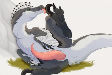 animal_genitalia big_penis claws cloaca cloacal_penis erection feathers feet feet_up feral finger_claws foot_lick genital_slit genitals grass grey_body hindpaw licking male pawpads paws penis personal_grooming pink_penis plant rock simple_background snout solo talons tapering_penis toe_claws toe_lick toes tongue tongue_out vein veiny_penis white_body white_feathers owishka jaka_uk dinosaur dromaeosaurid feathered_dinosaur feathered_scalie prehistoric_species reptile saurischian scalie theropod hi_res