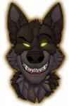 eyebrows fangs feral fur glowing glowing_eyes male open_mouth raised_eyebrow simple_background solo teeth white_background anonymous_artist filth_hound canid canine canis mammal wolf hi_res