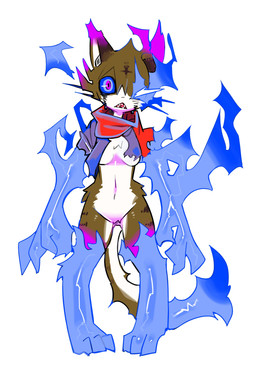 anthro biped black_tears blue_body blue_sclera breasts brown_body brown_fur chest_tuft clothing countershading featureless_breasts female front_view frown fur huge_claws mostly_nude mostly_nude_anthro mostly_nude_female purple_eyes sharp_teeth slim slim_anthro slim_female small_breasts solo teeth topwear torn_clothing torn_scarf torn_topwear tuft white_body white_countershading white_fur pizademokttero domestic_cat felid feline felis mammal spirit 2024 2:3 absurd_res digital_drawing_(artwork) digital_media_(artwork) hi_res