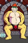 2_horns a_glitched_cat absurd_res anthro belly big_belly bowser bulge clothing feet hi_res horn humanoid_feet koopa male mario_bros navel nintendo nipples overweight overweight_male pecs plantigrade scalie solo underwear