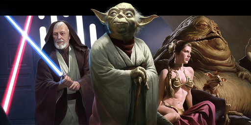beard bra braided_hair breasts brown_hair cane clothing facial_hair female green_body group hair holding_lightsaber lightsaber looking_up male melee_weapon navel open_mouth robe underwear weapon white_hair wraithdt fantasy_flight_games star_wars star_wars:_the_card_game bib_fortuna darth_vader jabba_the_hutt leia_organa obi-wan_kenobi yoda alien human humanoid hutt mammal twi'lek yoda's_species digital_media_(artwork) hi_res official_art