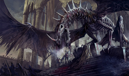 ambiguous_gender blood bodily_fluids bone castle city clothed clothing cloud corpse death feral group holding_object holding_weapon male membrane_(anatomy) membranous_wings military outside overcast shield size_difference skeleton sky soldier spread_wings standing tail tower warrior weapon wings のば mythology animated_skeleton dragon human mammal mythological_creature mythological_scalie scalie undead