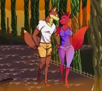 anthro bench duo female love male male/female park park_bench romantic romantic_ambiance romantic_couple sunset walking marcex nickelodeon teenage_mutant_ninja_turtles ninjara_(tmnt) umeko_(tmnt) canid canine fox mammal