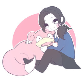 ambiguous_gender cheek_spots closed_smile clothed clothing duo feral fingers hair mouth_closed open_mouth pink_body sitting smile tail teeth translucent translucent_hair white_sclera piyolondres nintendo pokemon generation_1_pokemon human mammal pokemon_(species) slowpoke 2023 hi_res