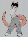 2000s_theme acubi anthro big_ears big_tail black_hair bottomwear clothing distortion ears_up femboy fur hair hands_behind_head male oversized_bottomwear oversized_clothing pixelated retro solo tail tan_body tan_fur y2k_(fashion) poskapaints poska american_opossum mammal marsupial virginia_opossum absurd_res digital_media_(artwork) hi_res