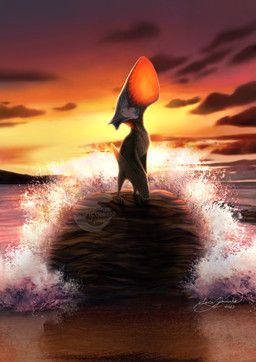 ambiguous_gender beach beak claws cloud feathers feral looking_away rock seaside shadow solo splash standing sunset water wave wings saradrawspaleo prehistoric_species pterosaur reptile scalie tupandactylus 2023 digital_media_(artwork) digital_painting_(artwork) hi_res painting_(artwork) watermark