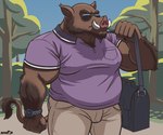 anthro bottomwear clock clothing eyewear male muscular muscular_male overweight overweight_male pants purple_clothing satchel shirt solo sunglasses tan_clothing topwear watch nanoff suarez_(nanoff) mammal suid suine sus_(pig) wild_boar 2024 hi_res