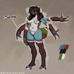 4_arms 5_eyes anthro biped black_eyes breasts brown_hair claws fangs female fur genitals grey_claws hair marks_on_body medium_breasts medium_hair multi_arm multi_eye multi_limb multicolored_body nipples non-mammal_breasts non-mammal_nipples non-mammal_pussy nude pussy seven_tone_body solo standing teeth thetesan sasha_(thetesan) arachnid arthropod spider 1:1 2025 absurd_res digital_drawing_(artwork) digital_media_(artwork) hi_res model_sheet