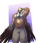 anthro armor beak belly clothed clothing feathers male musclegut muscular navel nipples partially_clothed solo standing wings amarox guardian_(nightreign) animal_humanoid avian avian_humanoid humanoid digital_drawing_(artwork) digital_media_(artwork) hi_res