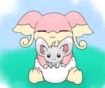 2010 6:5 ambiguous_gender audino blush clean_diaper clothed clothing diaper diaper_only diaper_pouch duo eyes_closed fur generation_5_pokemon grass grey_body grey_fur minccino multicolored_body multicolored_fur nintendo outside plant pokemon pokemon_(species) sitting smile topless wadorigi wearing_diaper