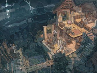 amazing_background anthro clothed clothing detailed_background electricity group lightning male raining sculpture statue wings tuozhazi mythology canid canine dragon felid feline mammal mythological_creature mythological_scalie scalie 4:3 detailed