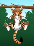 2010 3:4 anthro branch brown_hair brown_pawpads casual_nudity chest_tuft conditional_dnp countershading dangling digitigrade eyes_closed featureless_crotch felid female flora_(twokinds) fur hair hang_in_there hanging_from_branch hindpaw in_tree keidran mammal multicolored_body multicolored_fur nude open_mouth orange_body orange_fur pantherine pawpads paws plant smile solo spread_legs spreading striped_body striped_fur stripes tail tiger tom_fischbach tree tuft twokinds white_body white_fur