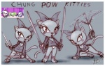 anthro border bottomless claws clothed clothing female group katana melee_weapon nunchaku panties sai_(weapon) sword tail underwear weapon white_border young young_anthro fernando_faria yin_yang_yo! kitty_(yin_yang_yo!) domestic_cat felid feline felis mammal